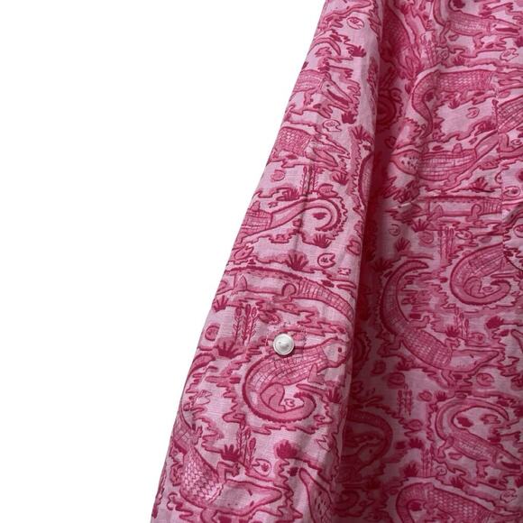 Charter Club Alligator Print Linen Blend Button Up Shirt Size L Vacation Womens - Picture 5 of 10